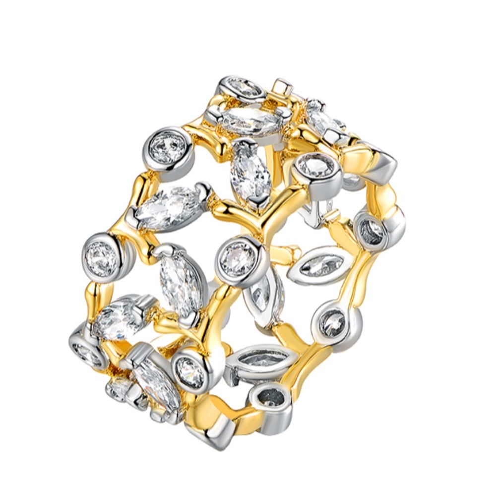 Two Tone Cubic Zirconia Eternity Ring Size 7 Round Marquise Bezel Vine Ring - Picture 3 of 16